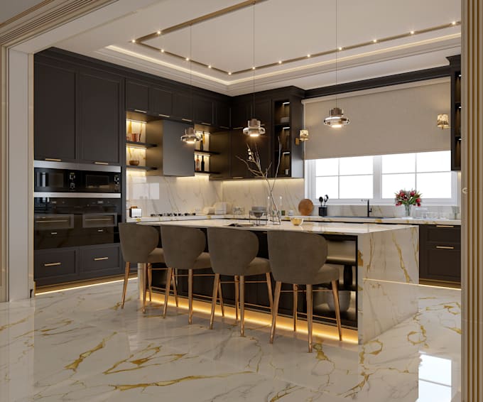 create a stunning 3d kitchen interior design