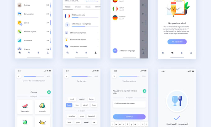develop and design a language learning app, translator app and pronouciation app