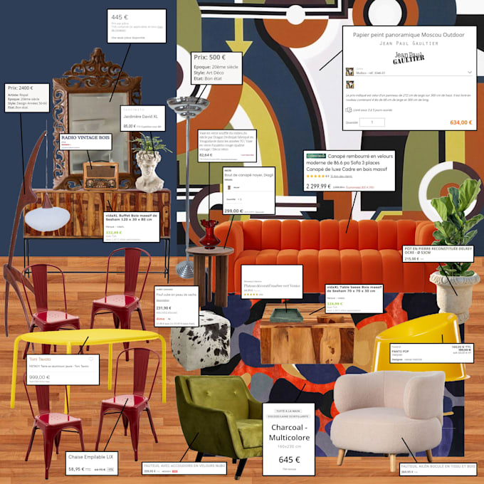 design a maximalist interior decoration based on what you like