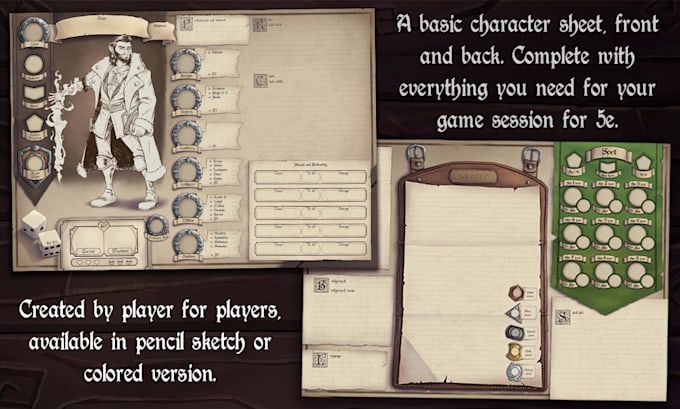 draw your character and customized character sheet, dnd 5e