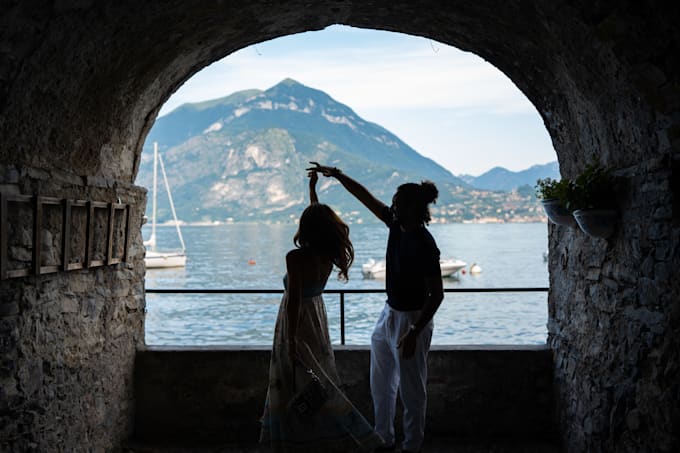 work on a professional couple photoshoot on como lake