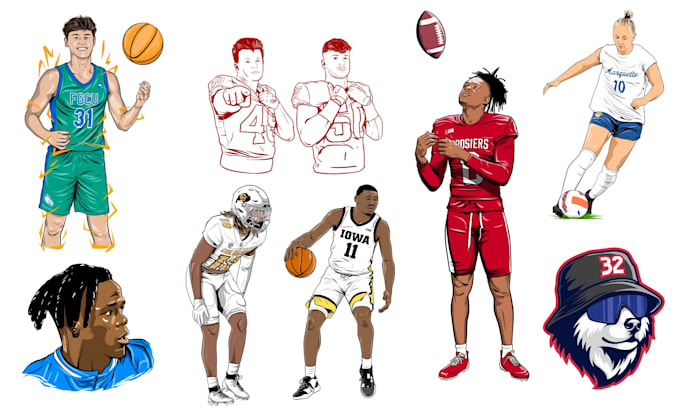 draw athlete illustration potrait for merchandise and poster