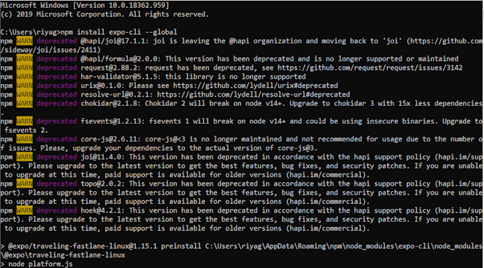 install react native with the expo cli on your system