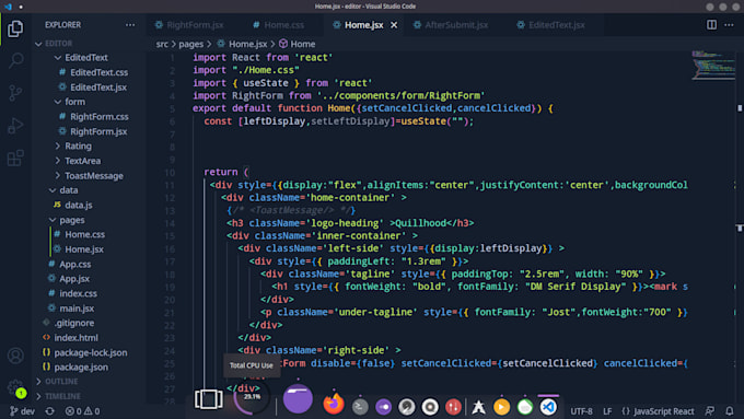develop the front end using react