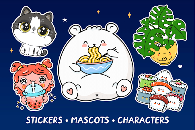 create custom kawaii character, mascot or sticker set