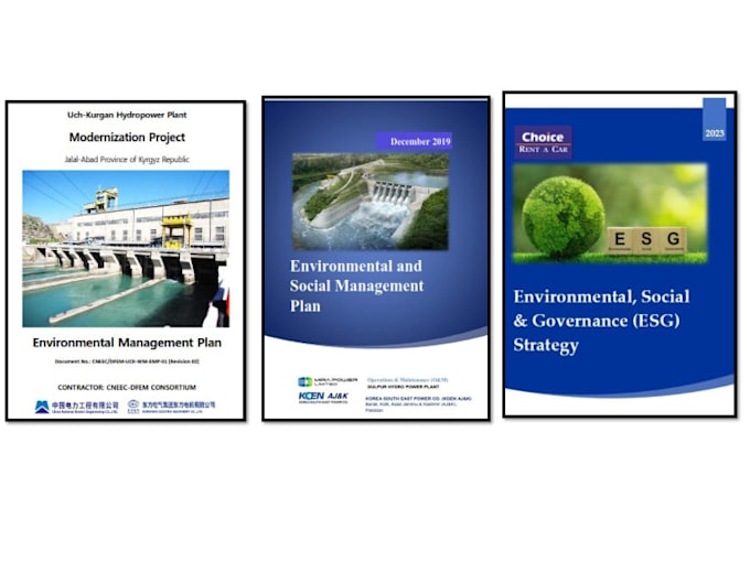 prepare esms manual, esmp, esia, and esg strategy, sustainability plan