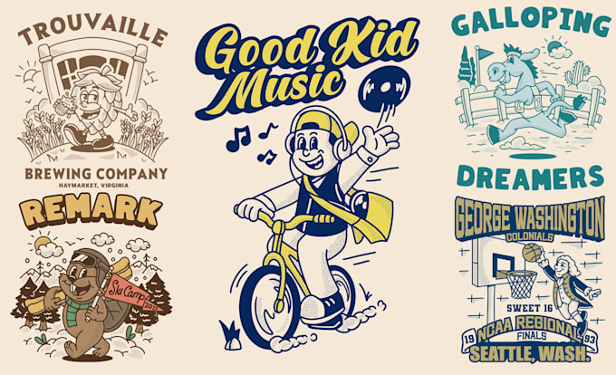 create vintage cartoon character mascot logo for your tshirt and merchandise