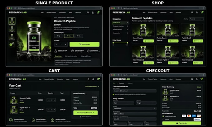 build woocommerce peptide research website or peptide ecommerce website design