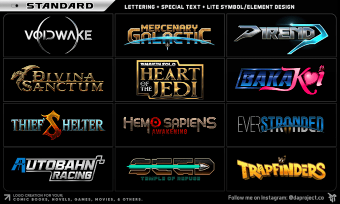 create a title logo creation for comic books, games, movies, and novels