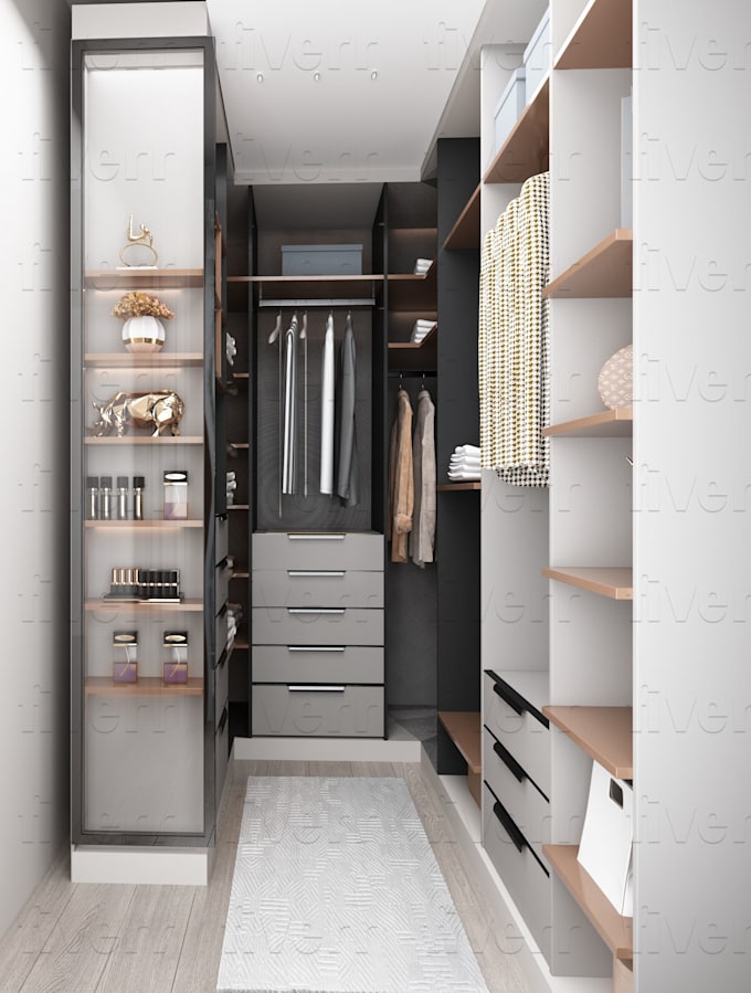 do professional interior design, 3d render for your dressing room