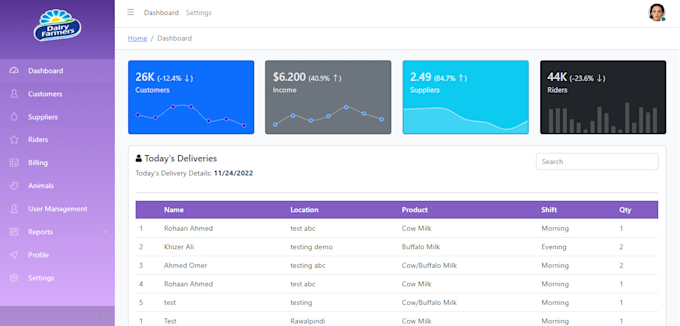 create dairy farm management system