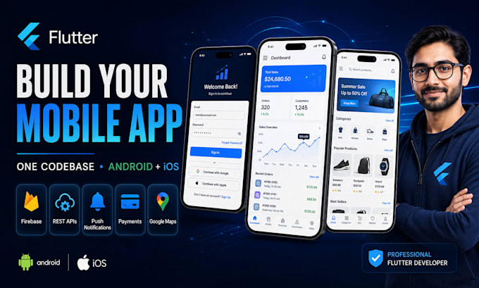 develop a flutter mobile app for android and ios