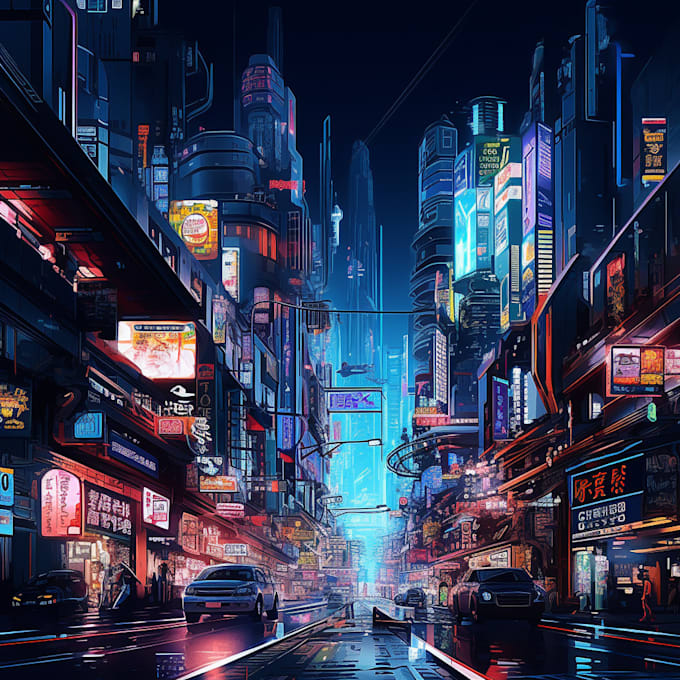 Draw cyberpunk futuristic city art for you by Roxannipallo | Fiverr