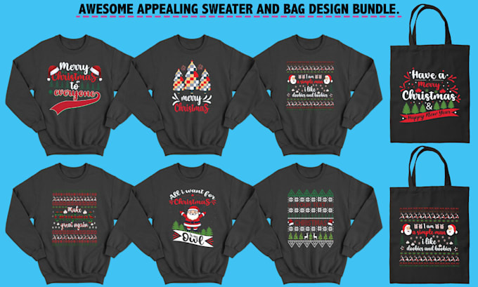 do christmas sweater hoodie mug tote bag and t shirt design