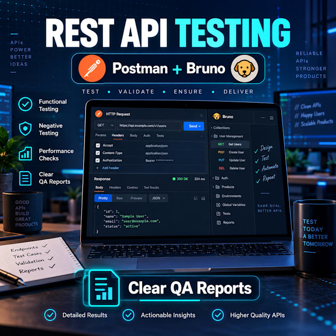 test apis with postman and bruno and write a QA report