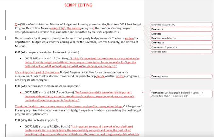professionally proofread your script as a TV reporter