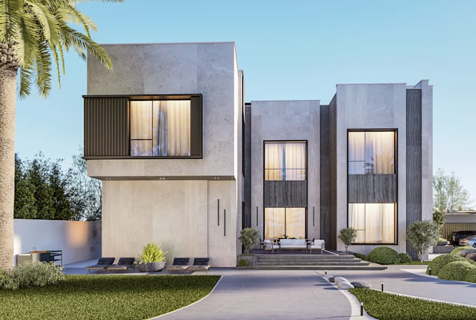 design house exterior model, 3d rendering, walkthrough