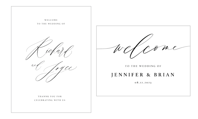 design calligraphy couple name for wedding welcome sign