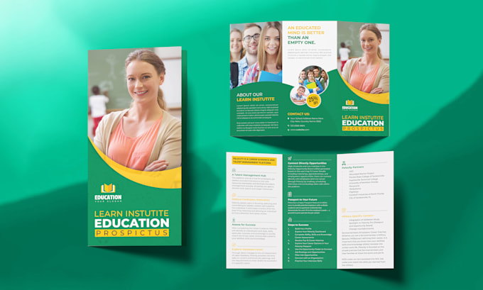 design educational trifold admission brochure and flipbook
