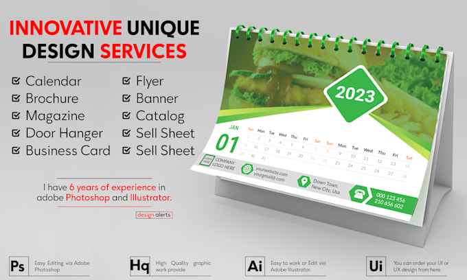 design planners, content calendars, custom journals, wall or desk calendars 2025