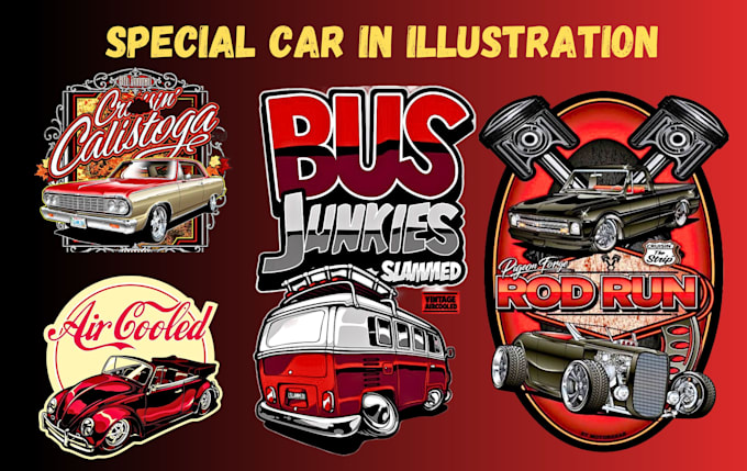 draw custom car vector illustration for tshirt, or logo