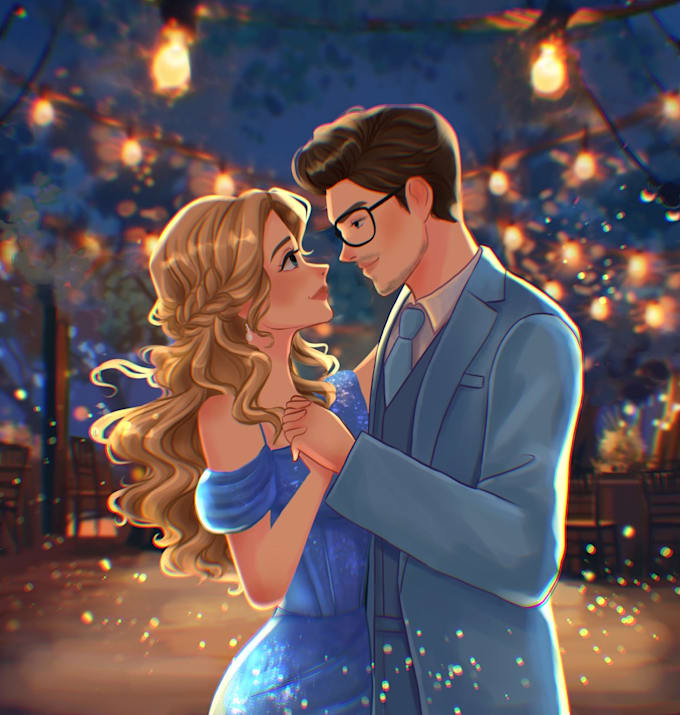 draw cute cartoon couple portrait
