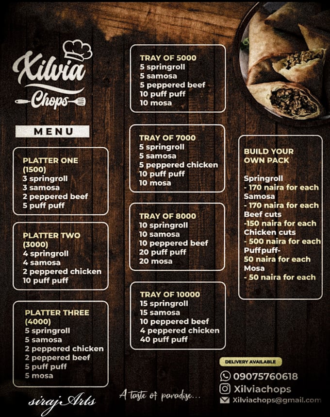 Design unique food menu, restaurant menu, food pricing menu by