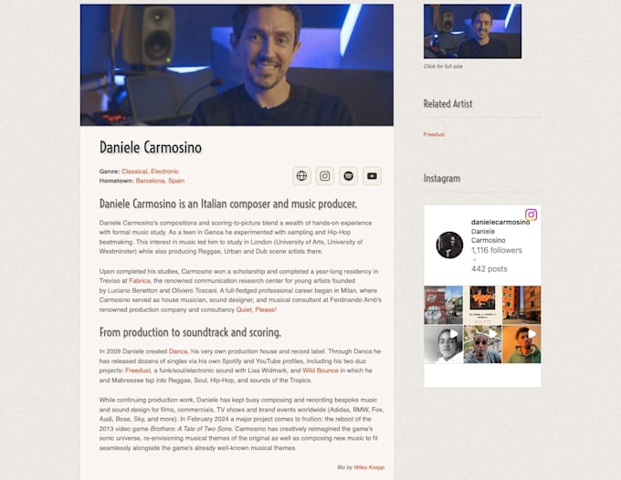 professionally write your artist or band bio and publish it on coyote music