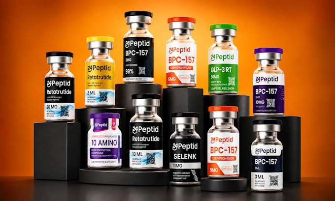 create peptide vial label designs, product label designs and 3d mockups