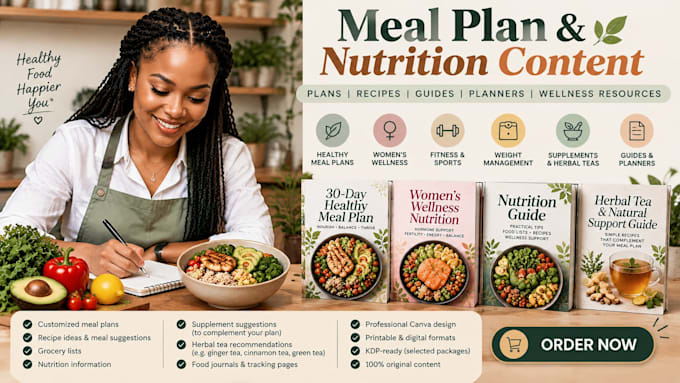 create customized meal plan, diet plan, nutrition journal guide wellness planner
