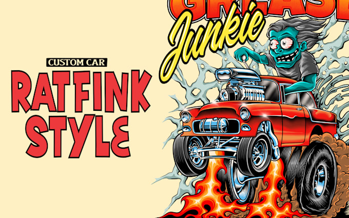 make rat fink cartoon style tshirt illustration