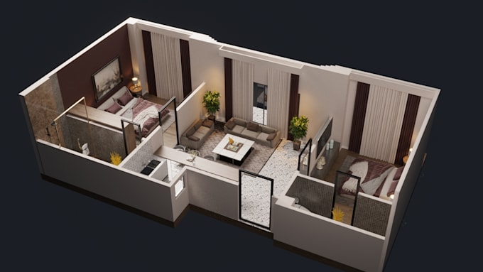 Create architecture interior 3d floor plan render by Bintenaeem753 | Fiverr