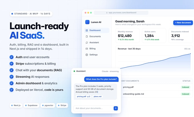 build your ai saas or full stack ai web app with premium nextjs UI