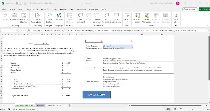Create a professional email template in microsoft excel by
