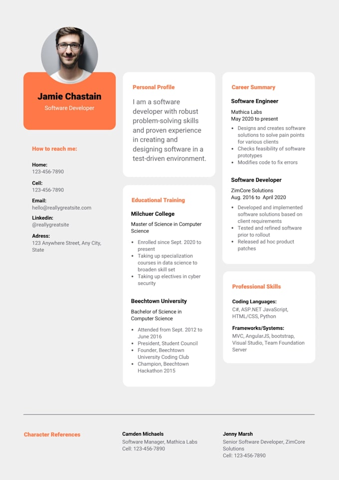 Design professional resume cv templates using html and css by Dani144 ...