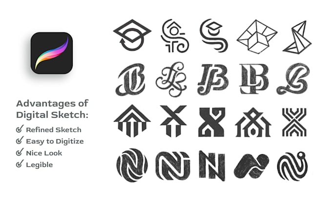 sketch logo ideas for your company in procreate