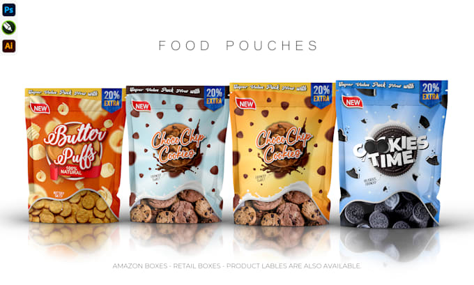 do pouch design, packaging design, label design with 3d mockup