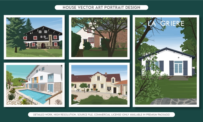 create a house portrait into a vector art illustration