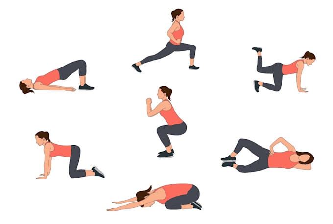 draw exercise, yoga, any fitness poses and workout illustration