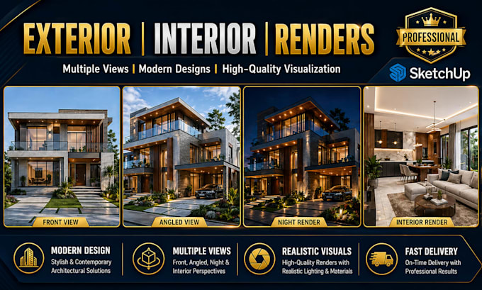 create a sketchup 3d architectural model with realistic rendering