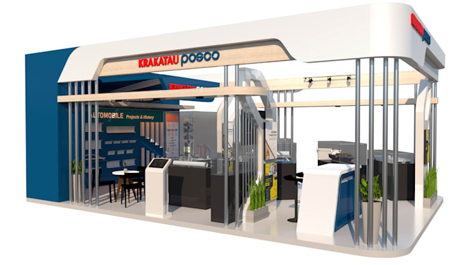 design a 3d exhibition booth, trade show stand, or kiosk