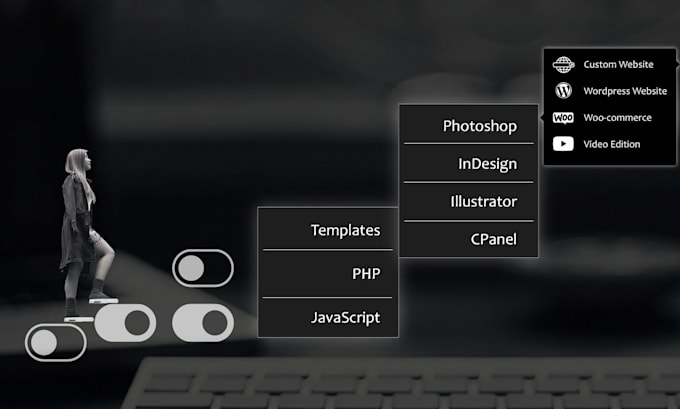 do web and graphic design, video edition, and transcription
