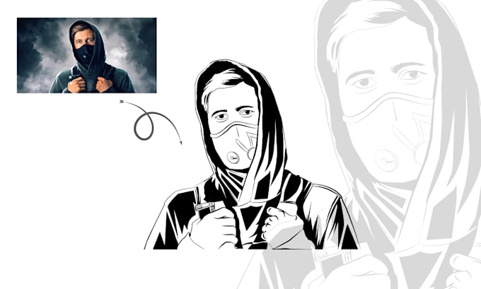 Draw vector line art black and white portrait illustration by Vector ...