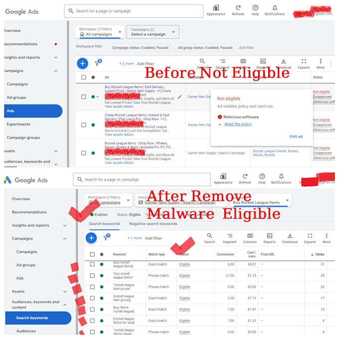 fix disapproved ads in google ads for malicious, compromised site, policy issue