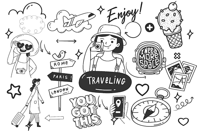 do cute kawaii doodle art, doodle pattern, doodle icon, hand drawn doodle