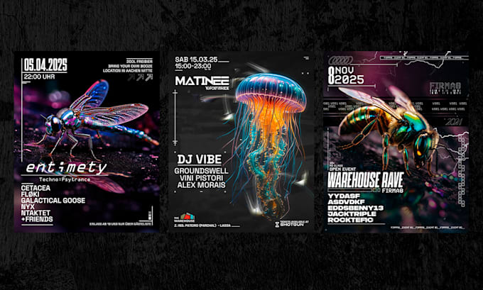 design the poster or flyer for techno rave club event