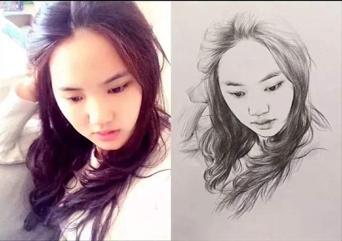 Draw pencil sketch portrait from photos by Yangshek | Fiverr