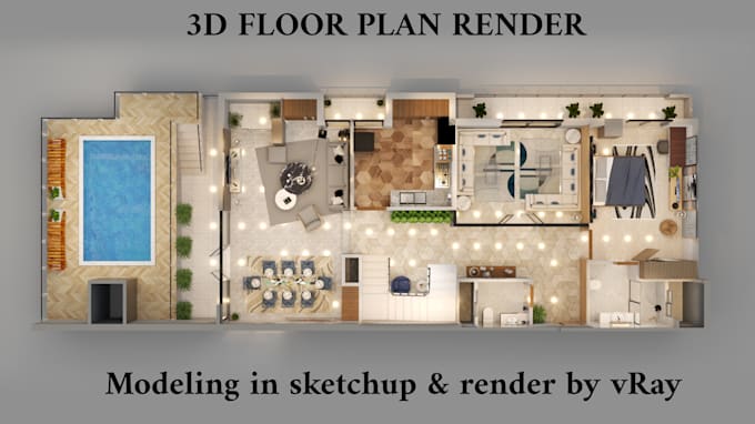render 2d and 3d floor plan in photoshop and sketchup vray