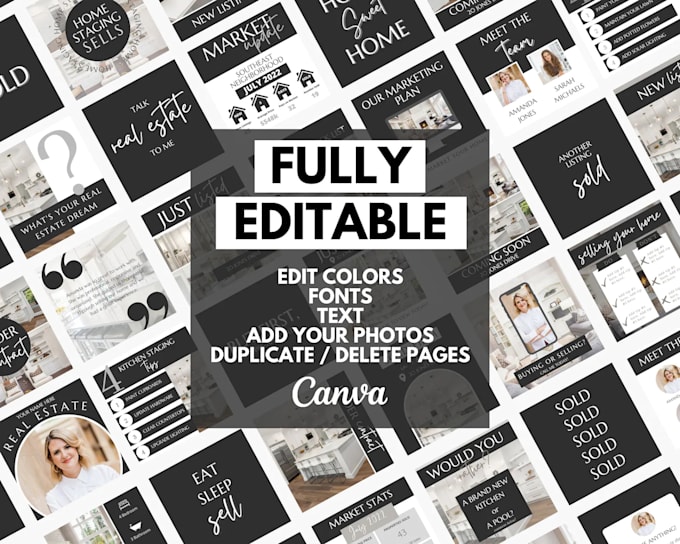 provide 225 real estate social media posts on canva