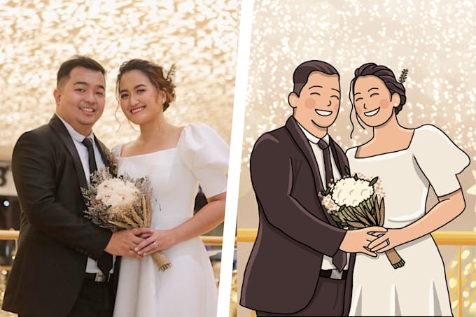draw aesthetic cute doodle family or couple or pets portrait